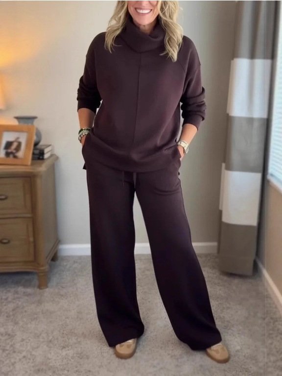 Solid Turtleneck Two-Piece Set